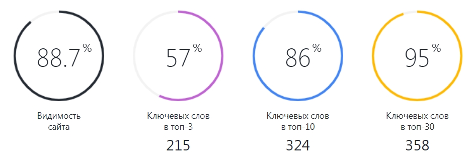 Сводка видимости в гугле после полугода работ с числом слов в топе